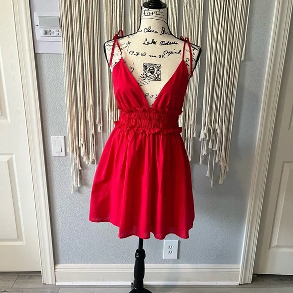 PINK LILY Red Cotton Mini Dress | Size Medium | - Picture 3 of 12